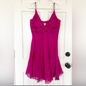 ✨ Cache vintage Magenta Silk Rhinestone Strap Cocktail Dress | Size 10